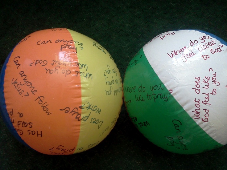 Children going deeper with God: Reflection question beach balls. Catch and answer!