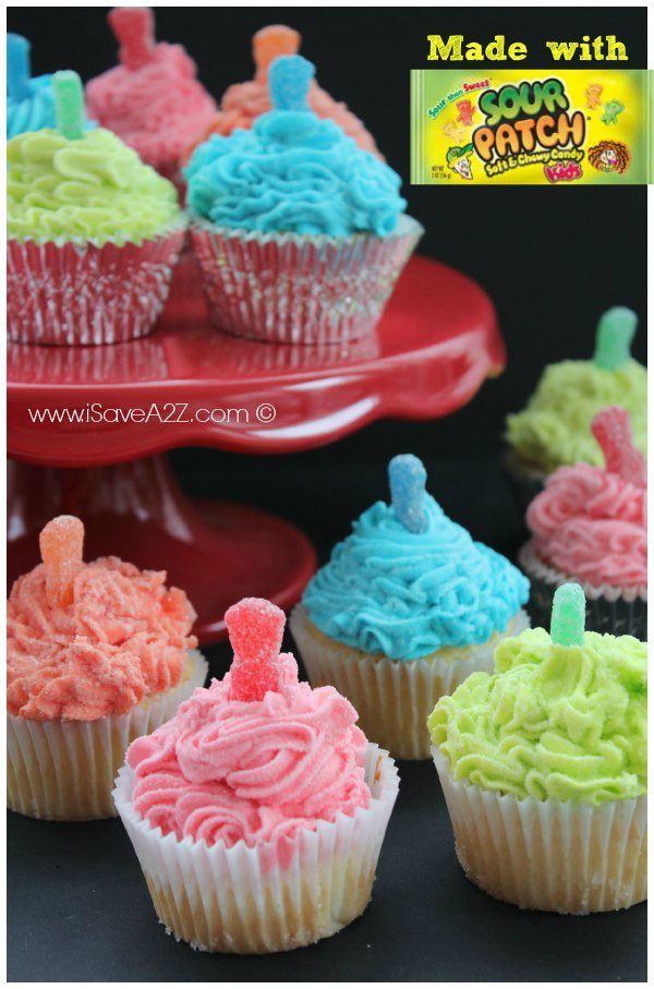 Sour Patch Kids Cupcakes recipe - looks fun for a kids b-day party. I love these things!
