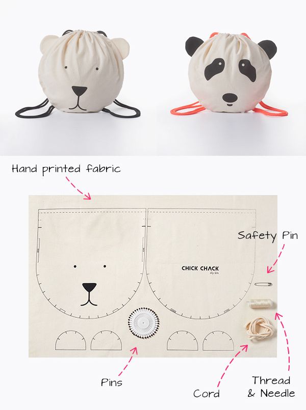 kid's drawstring backback bag kits - every second month they will add a new kit with a stylish and unique design Chick Chack