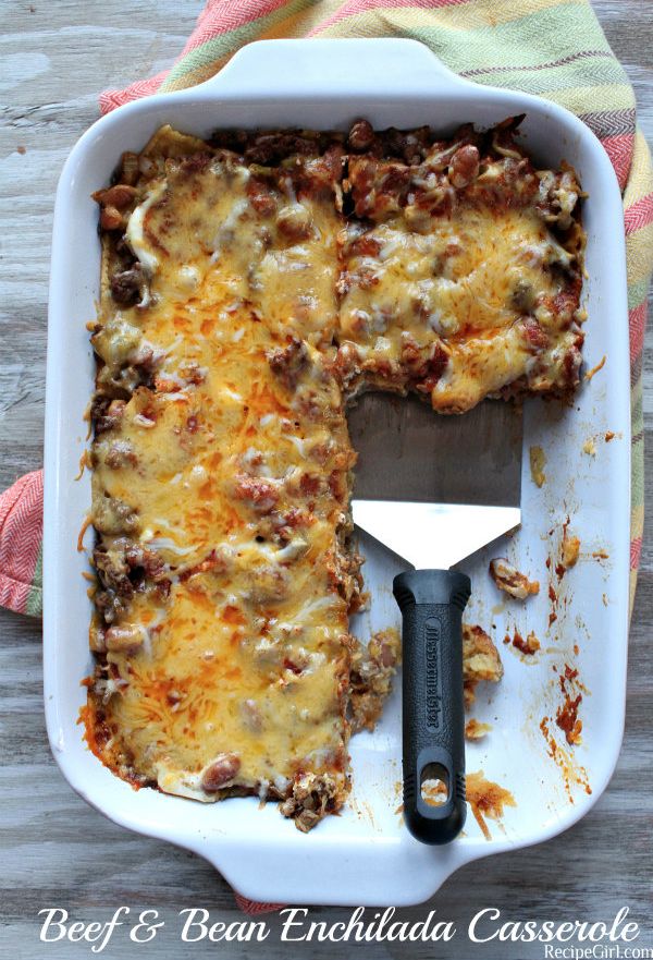 Beef and Bean Enchilada Casserole - family-friendly dinner #recipe