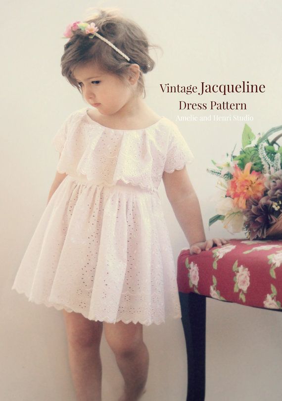 New Vintage Jacqueline Dress PDF pattern has all the style a little girl should have in a dress, simple neckline, feminine trim, lined bodice,