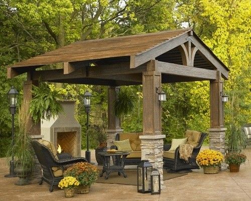 This pergola has the natural, classic look of turn of the century lodges in the mountains of New England with it's split timber and curved beams.