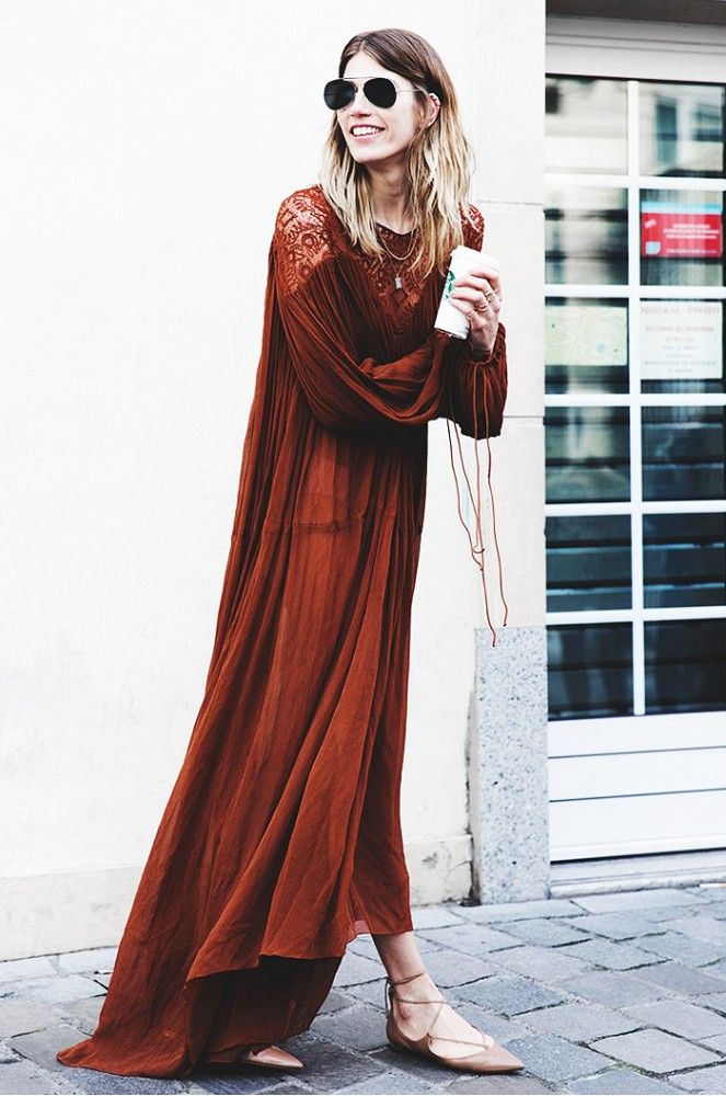 Paris Fashion Week. Street Style. Chloe 70s Dress. Look #20 via Who What Wea