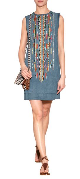 Embroidered Denim Dress
