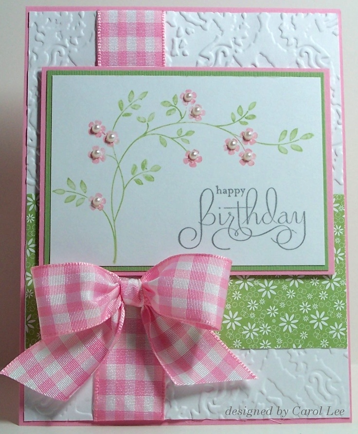 Certainly Celery and Pretty in Pink for this card, and used a SU! image colored with markers. I dotted the tiny flowers with Hero Arts 3mm pearls.