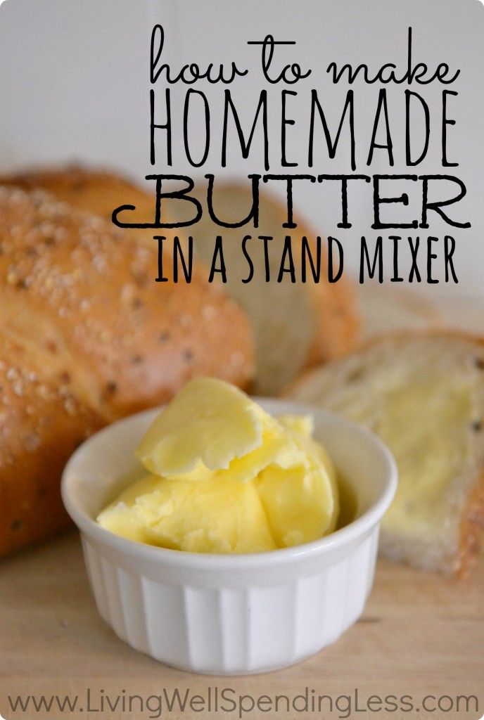 How to make homemade butter in a stand mixer. I seriously cannot believe how easy this is! It costs less, tastes better, is fun to do with kids and it makes buttermilk too!