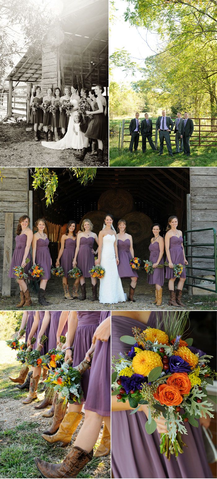 Rustic Fall Wedding with Creative DIY Ideas Not into the cowboy boots (obviously) but the shade of purple and the awesome flowers