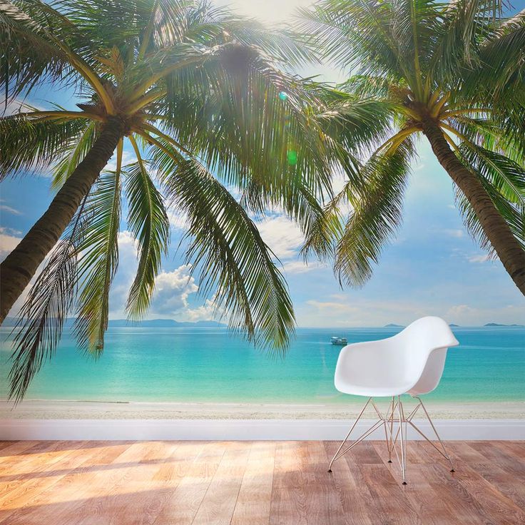 How could you not dream of an island paradise with this gorgeous #mural on your wall?! | Tropical Beach Paradise Wall Mural