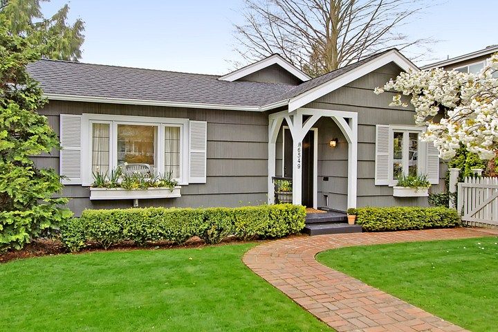 gray/white ... love the planters and shutters. just what our house needs!