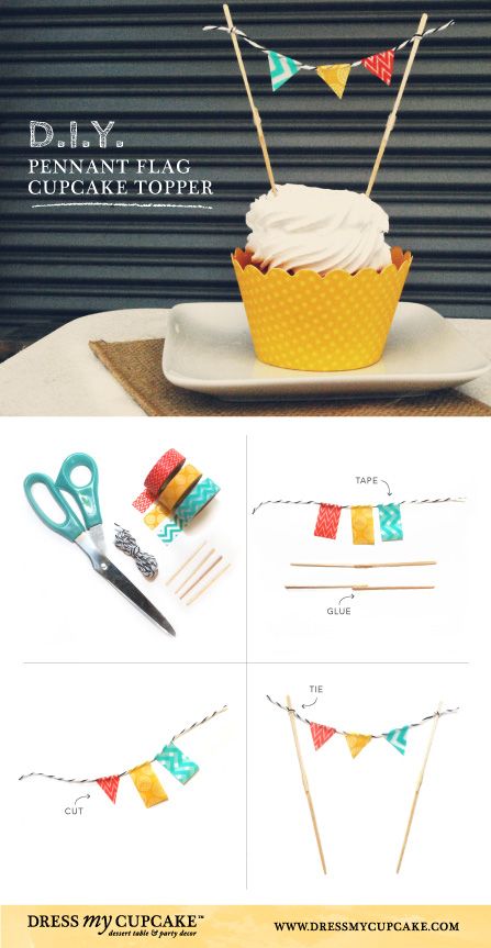 DIY Washi Tape Pennant Flag Cupcake Topper | Dress My Cupcake #DIY #cupcake