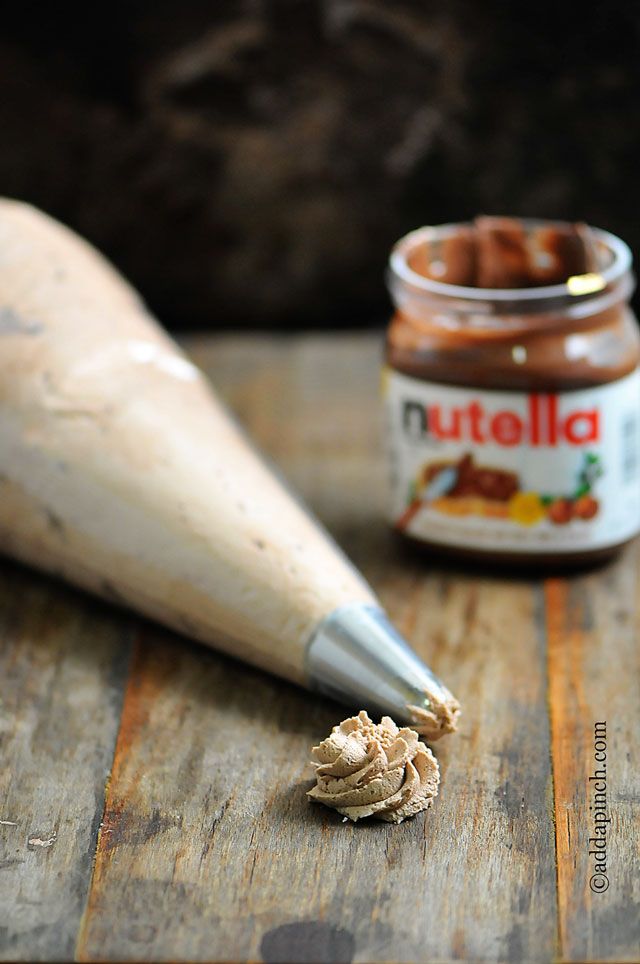 Nutella Buttercream Frosting: 1 c unsalted butter, softened; 4 c confectioner’s sugar, sifted; ½ cup Nutella; 1 T vanilla extract; 2 T half-and-half, heavy cream or whole milk; pinch of salt