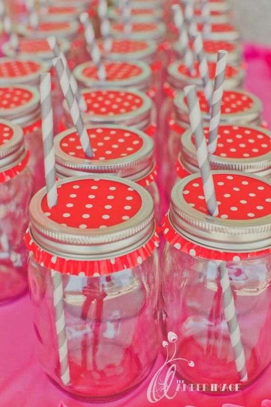 ason jar with inverted cupcake liner as lid - punch a straw thru to drink