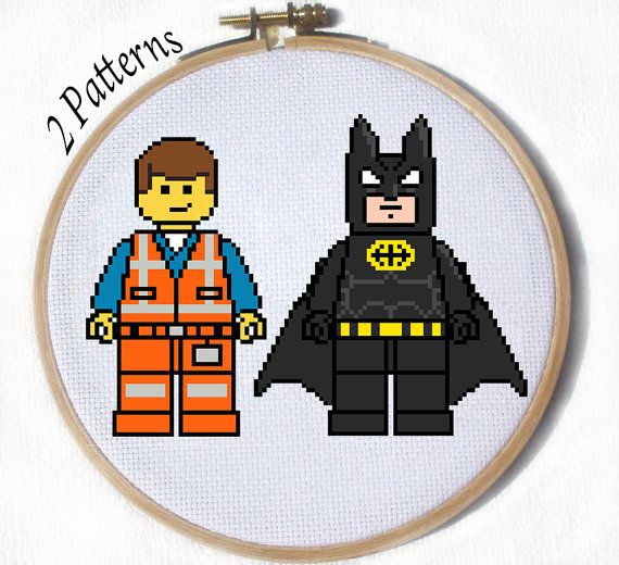 Emmet and Batman from the Lego Movie 2 cross by JuliefooStitches, $1.45