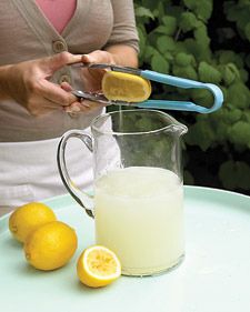 The Right Way To Squeeze Lemons: Use a Pair of Tongs. You'll get much more juice out. Another tip: microwave for a few seconds. It'll make the lemon softer and more squeezable.