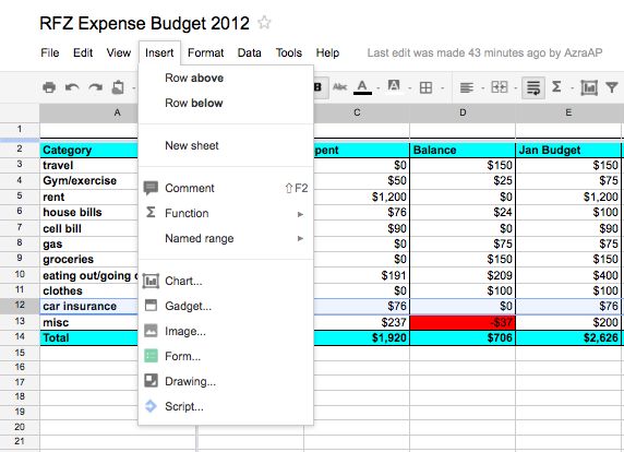 Ready for Zero budgeting spreadsheet