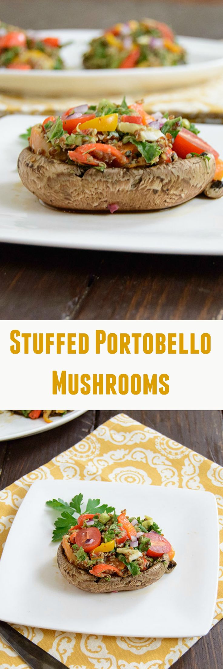 Stuffed Portobello Mushrooms - Mediterranean Seasoning cover these vegan stuffed mushrooms. Low fat but very filling, these mushrooms are perfect for dinner.