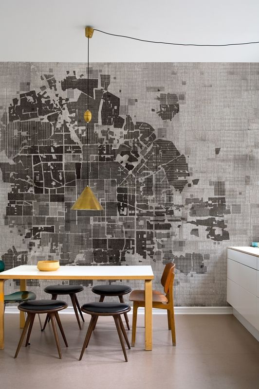 This one is a little too abstract for my tastes, but the idea of a beautiful geometric street map as wallpaper is something I could very much get behind. I've already fallen in love with the idea of a map of the world as a floor, so why not this?
