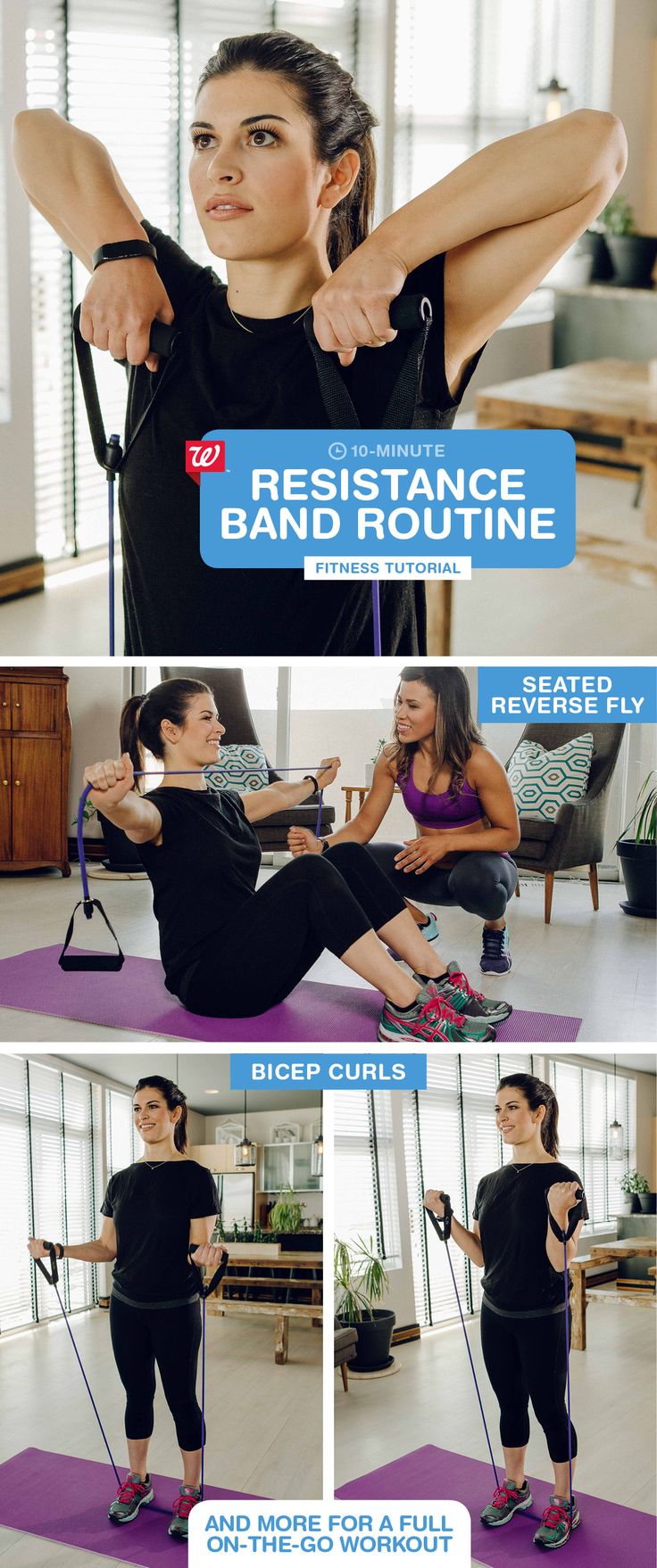 Get a beach-ready body with our quick on-the-go workouts: effective resistance band exercises to tone your abs, arms, back & lower body in just 10 minutes. Add a plank position to strengthen your abs: 1) Place hands under shoulders on the ground under
