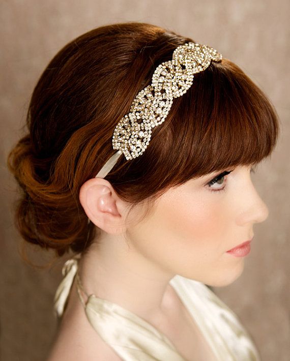 Gold Crystal Headband crystal tiara Bridal Halo by GildedShadows