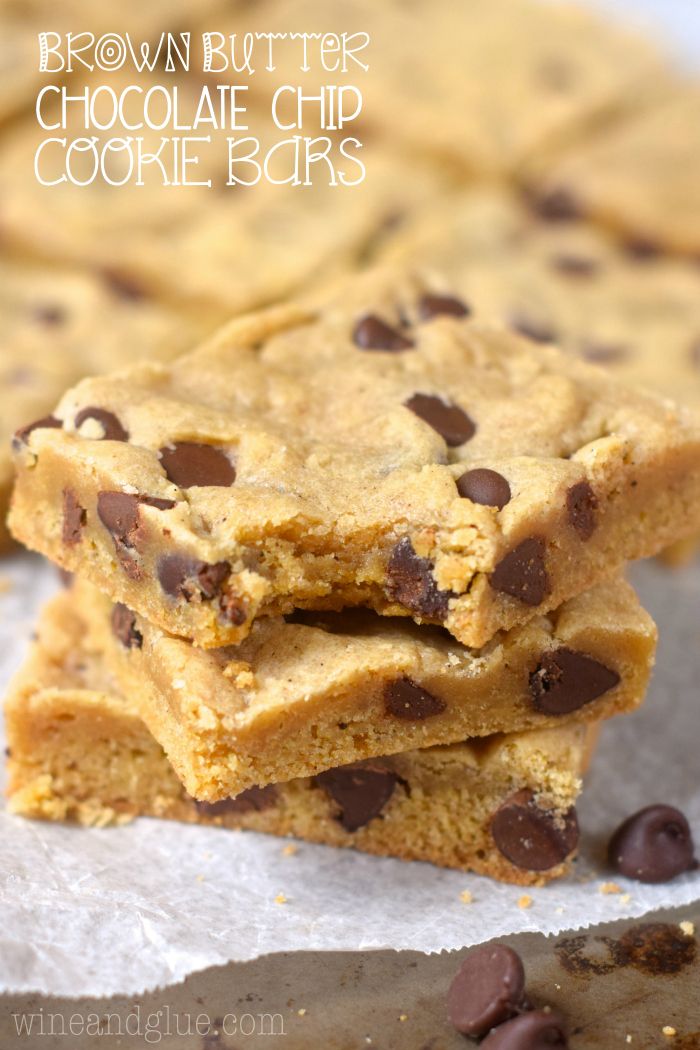These Brown Butter Chocolate Chip Cookie Bars are insanely good!  Like you cut off a slice and then suddenly the whole pan is gone good!