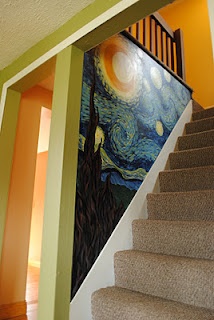 Van Gogh Starry Night painted on stairwell I've been wanting to do this in my bedroom forever!