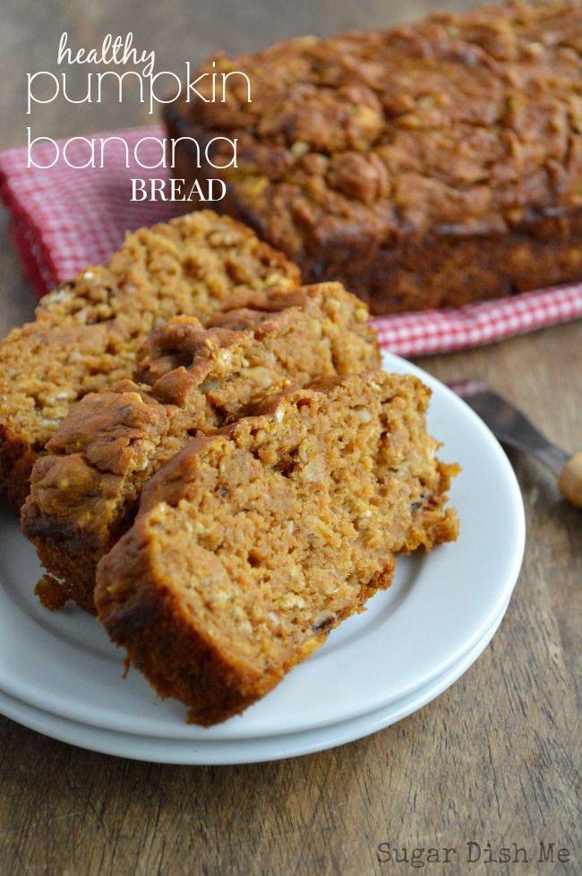 Healthy Pumpkin Banana Bread Moist quick bread with a tender crumb that’s packed full of fruit and flavor. Healthy Pumpkin Banana Bread uses applesauce, bananas, and pumpkin in place of butter and has only 1/2 cup brown sugar in the whole recipe!