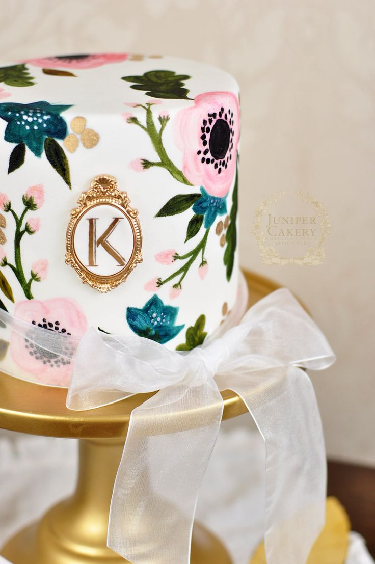 Painted floral wedding cak