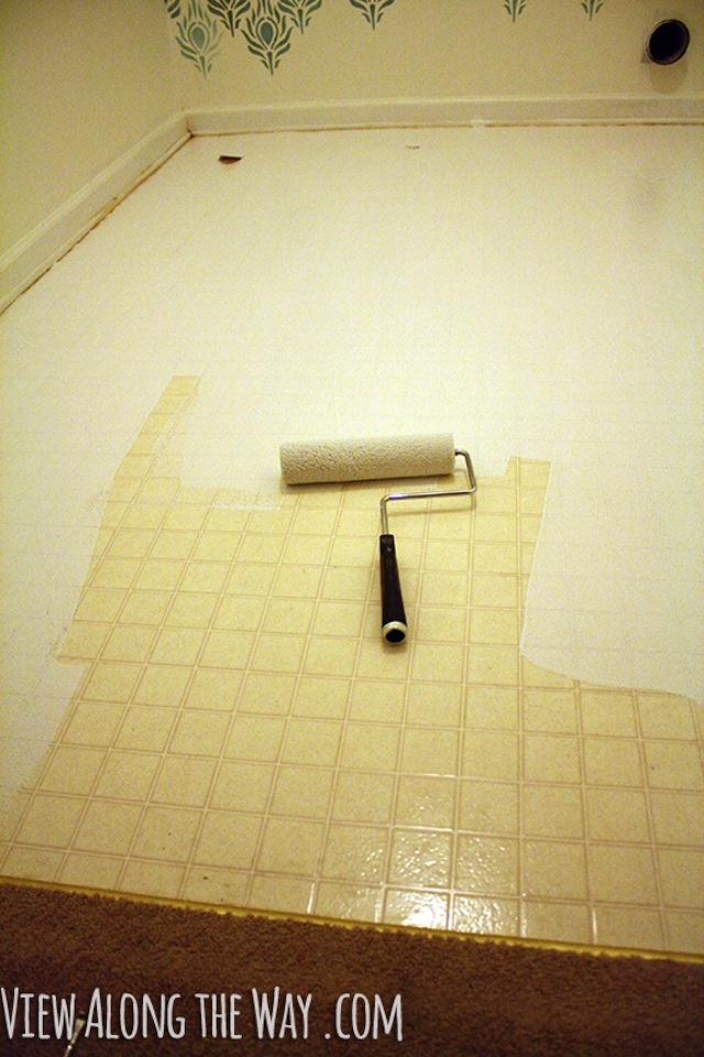 How to Completely Make Over Vinyl or Laminate Floors with Paint- Def doing this to the laundry room