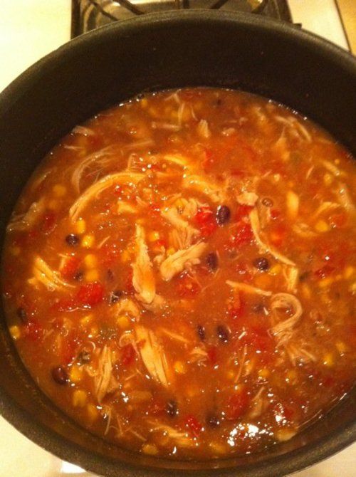 "White trash chicken soup" ... I made this and the hubs thought it was amazing ... I let him think it took me all day :) We added some fresh avocado chunks on top when serving YUM