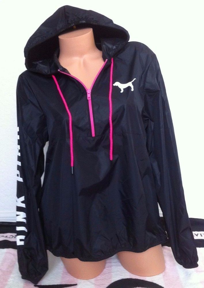 Victoria's Secret Pink Black Pink White Anorak Half Zip Windbreaker Jacket -M/L in Clothing, Shoes & Accessories | eBay
