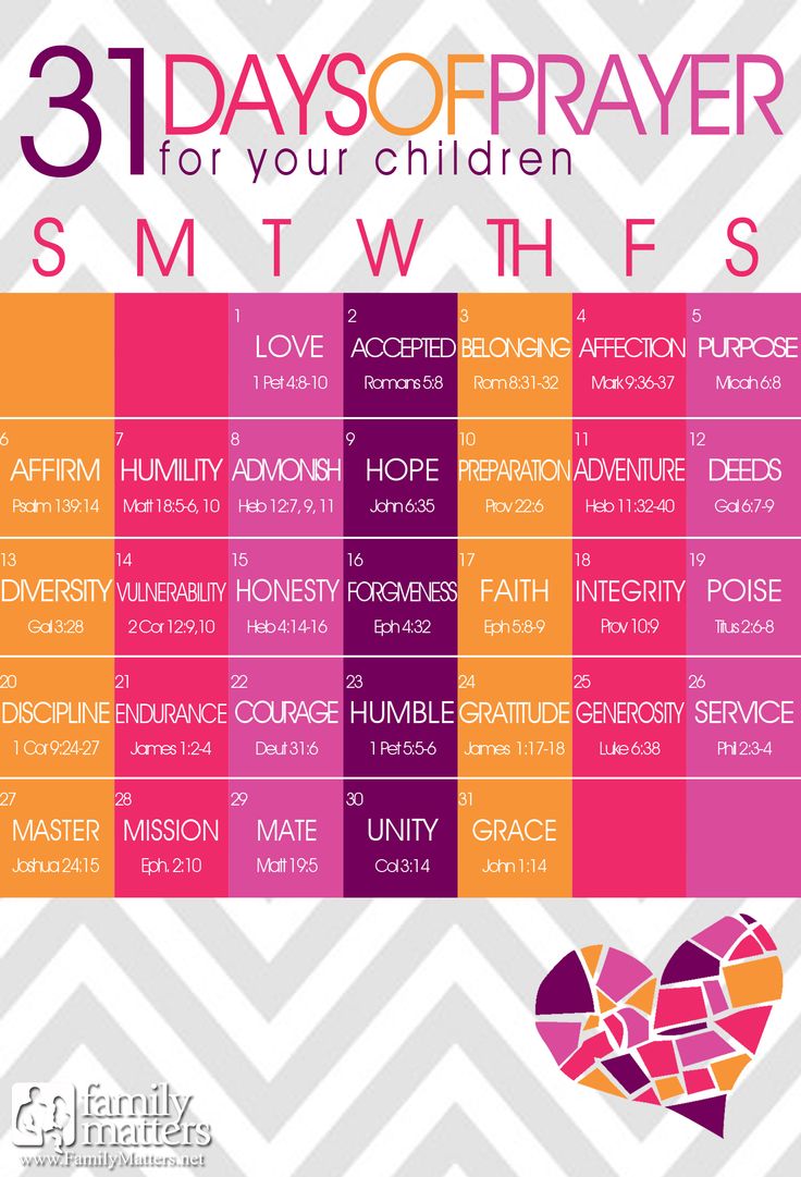 nthly Printable : 31 Days of Prayer for Your Children This is great to get the kids reading their bible every day!