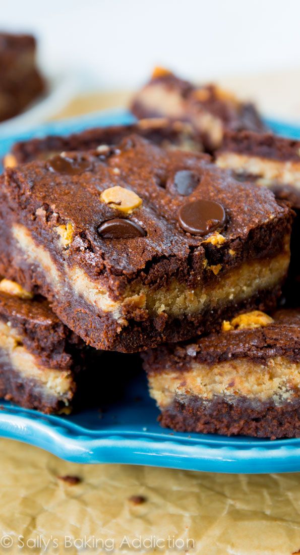 Fudgy homemade brownies stuffed with creamy peanut butter filling - if you like peanut butter cups, you’ll love these!