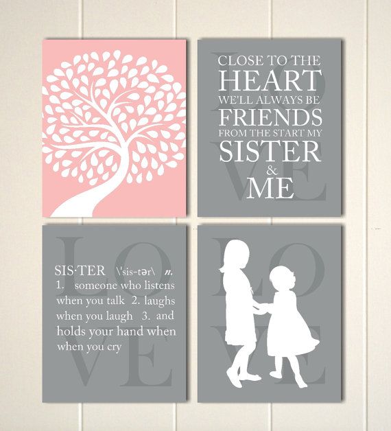 Siblings wall art, sisters art, girls bedroom, girls room decor, shared bedroom, twins wall art, by PicabooArtStudio, $28.00