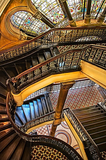 Staircase and stained glass window in the Queen Victoria Building, Sydney