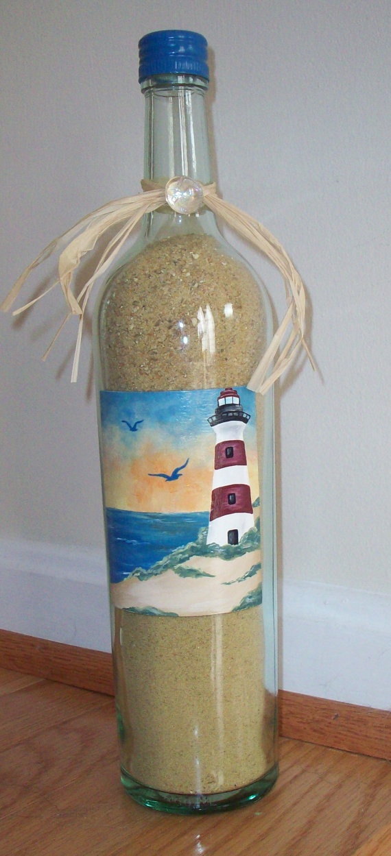 Hand Painted Beach Lighthouse Wine by keepitsassydesigns on Etsy, $25.00