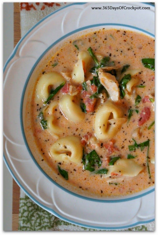 Crockpot Creamy Tortellini, Spinach and Chicken Soup