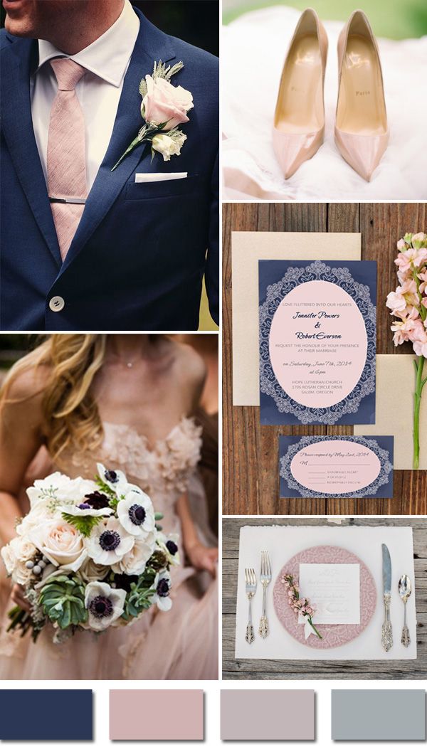 ustic navy blue and pink blush fall wedding color ideas and wedding invitations