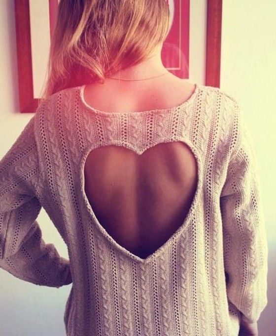 Beige Plain Hollow-out Heart Cut Out Sweater - Pullovers - Sweaters - Tops