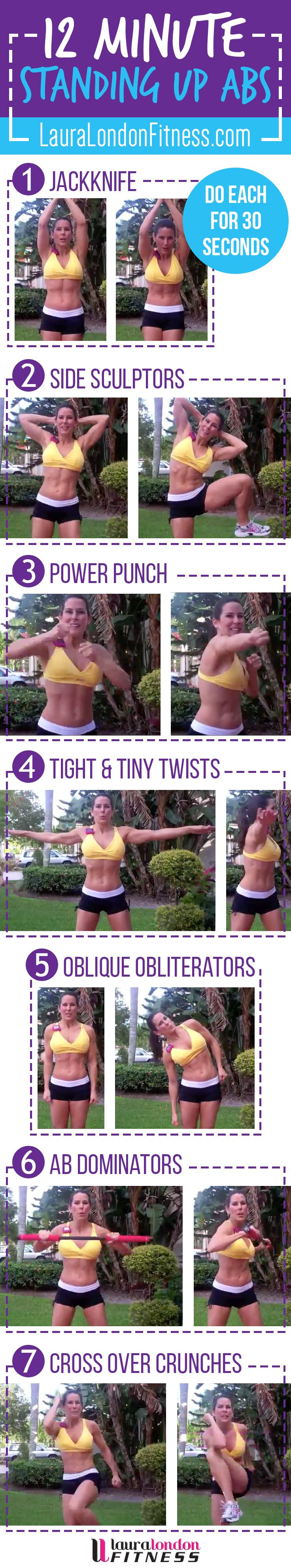 12 Minute Standing Up ABS. You don't need to get down on the ground to work your core. You will LOVE this fun workout. Full Video Here: www.youtube.com/... #fitness #homeworkouts #lauralondonfitness