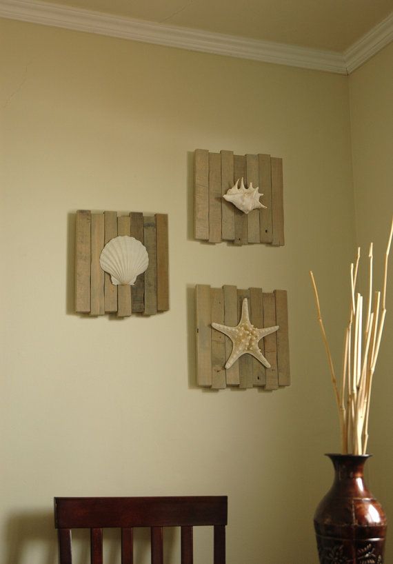 Beach Wall Decor Set of 3 Seashell Beach Decor