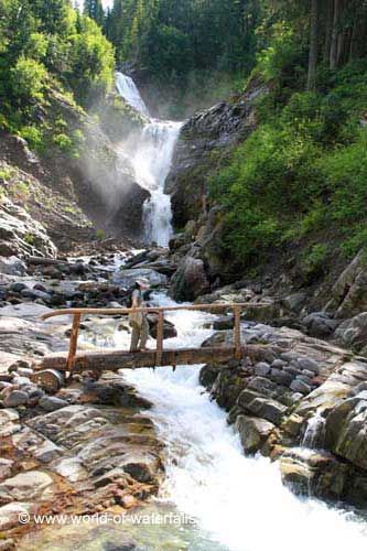 the one-sided log bridge before Van Trump Falls, Mt Rainier National Park / Paradise / Pierce County, Washington, USA