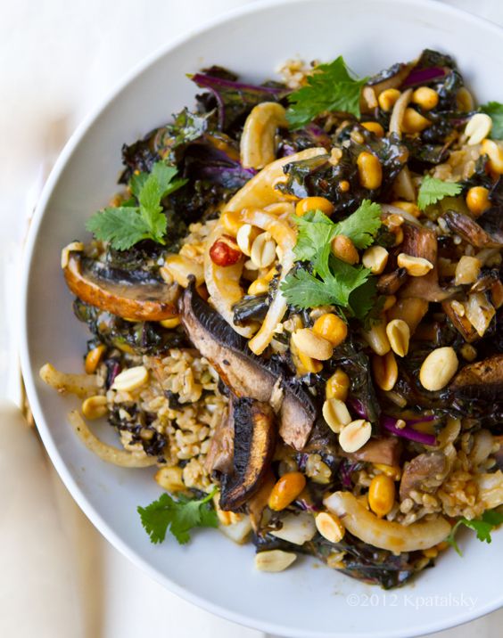 Spicy-Peanut Portobello Kale Rice Bowl. - Healthy. Happy. Life.