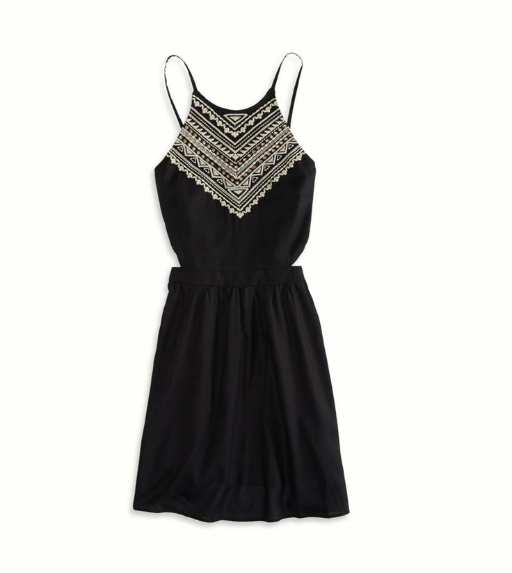 Black AE Embroidered Halter Sundress
