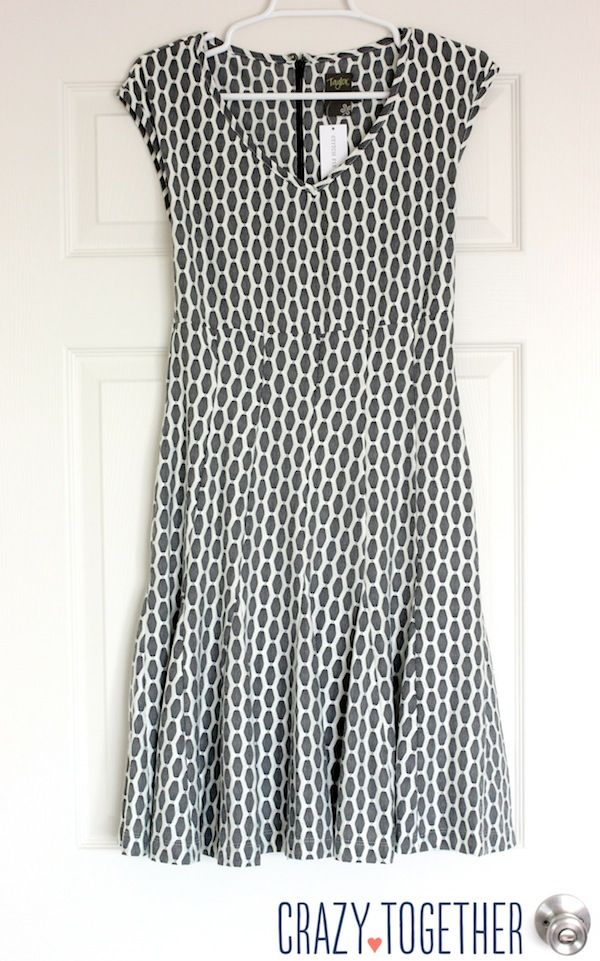 grey Taylor Izara Honeycomb Print Dress from Stitch Fix - love the bottom of this dress, how it's kind of pleated and flared