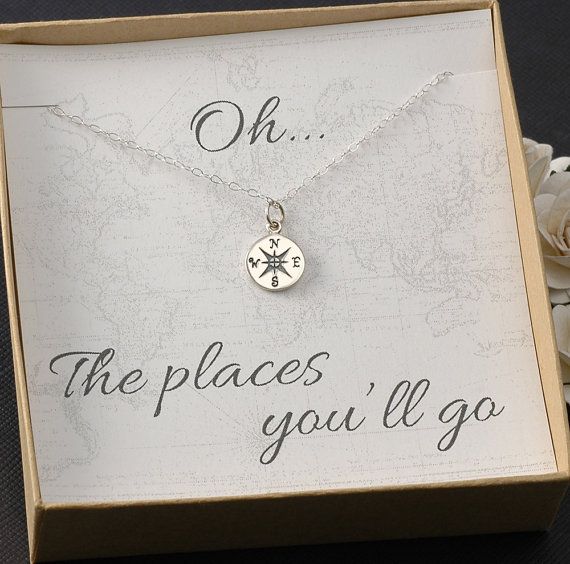Compass Necklace - Graduation Card, 2014 Graduation Gift, New Job - Silver or Gold Compass Charm on Etsy, $28.00