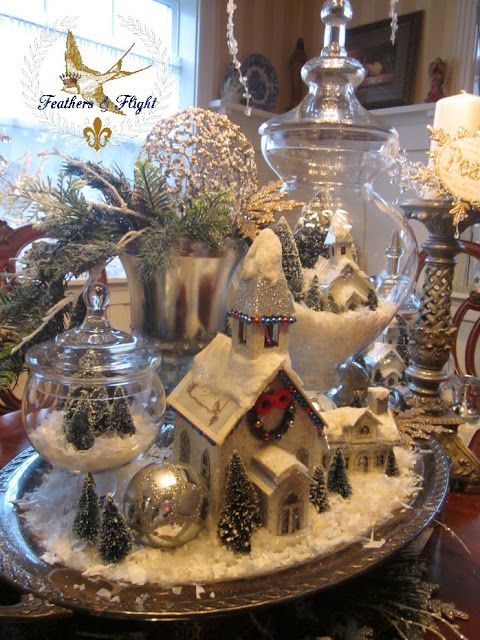 Beautiful Christmas Vignette from the blog Feathers & Flight: Winter White Christmas Tablescape