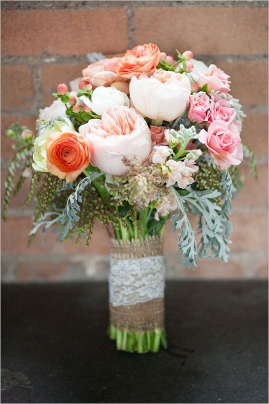 pink and peach wedding bouquet by Fleurs De France @Kim Hastings, this would look great with the blue and gold!!