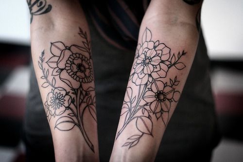 Something like this but instead with lillies and forget me nots on the back of my arm for my sleeve.