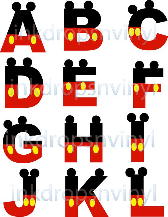 ickey Mouse Inspired Letters and Numbers Red by InkDropsDigital