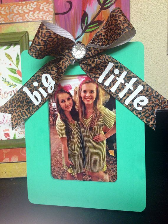 Sorority Big / Little sister Gift Picture Frame Mint blue & Cheetah Print Bow / Bling  4x6 on Etsy, $7.50
